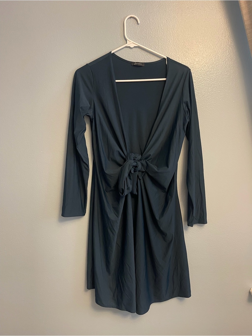 Knot-Front Long Sleeve Dress in Deep Teal